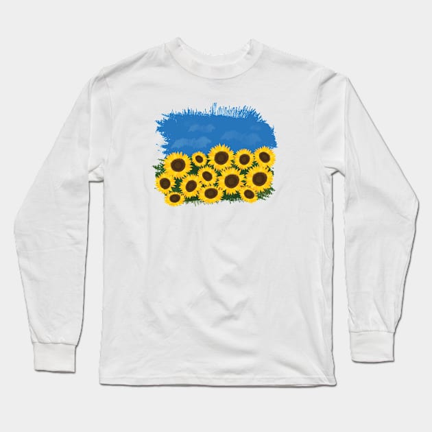 Ukraine flag, Sunflower and Blue Sky Long Sleeve T-Shirt by Krapka Designs